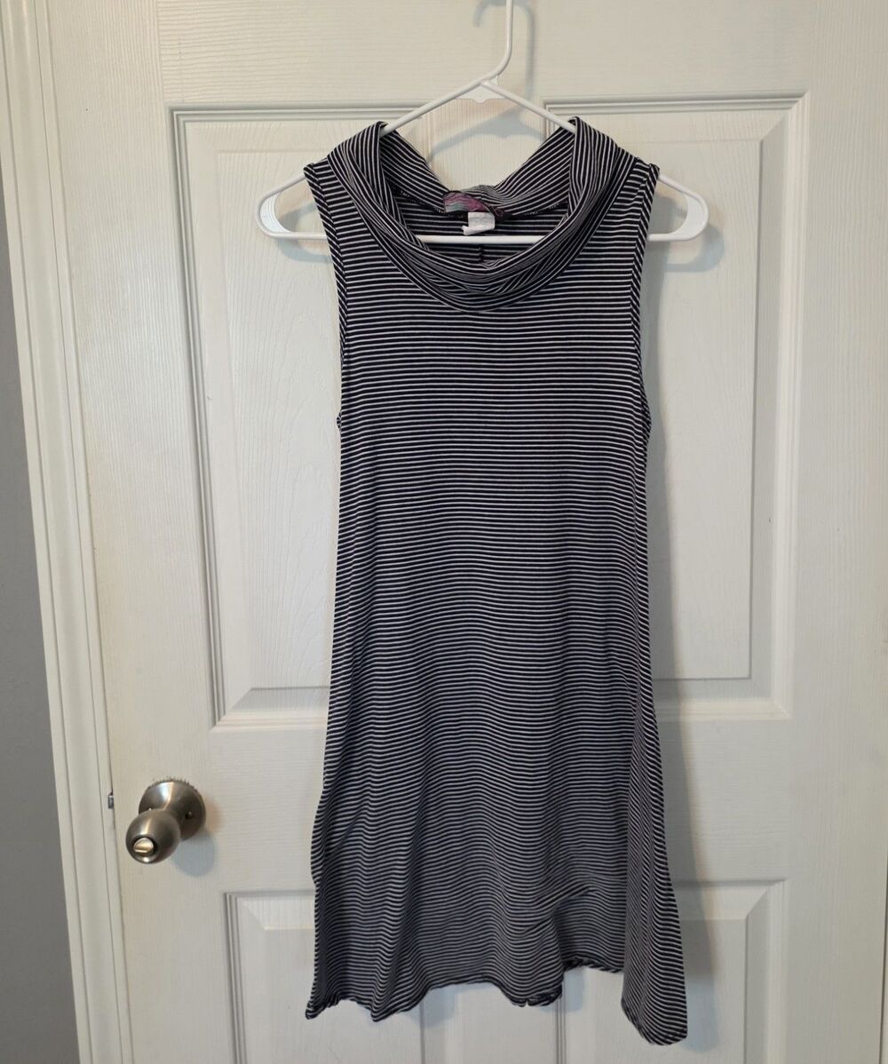Summer Dress Womens Junior Size M Striped Mock Turtleneck Mini Shoulder Baring